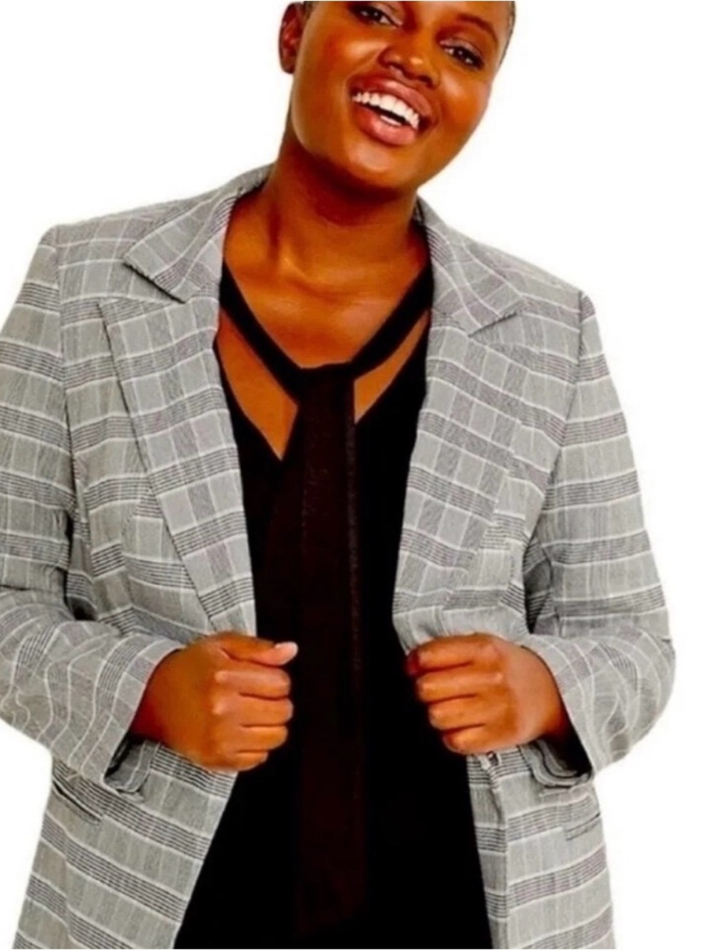 Lane Bryant “The Bryant Blazer” Gray Plaid Notch-Lapel Blazer